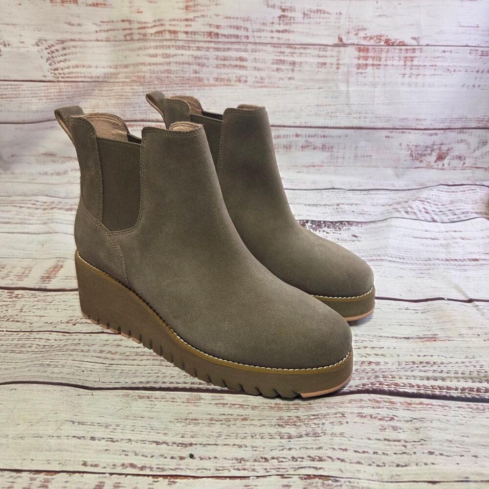 Cole Haan Grand. OS Women's 10B Taupe Suede Wedge Chelsea Ankle Boots